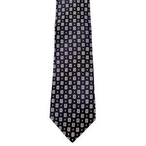 Rosso Bianco Mens Silk Necktie Geometric Pattern Navy & Purple